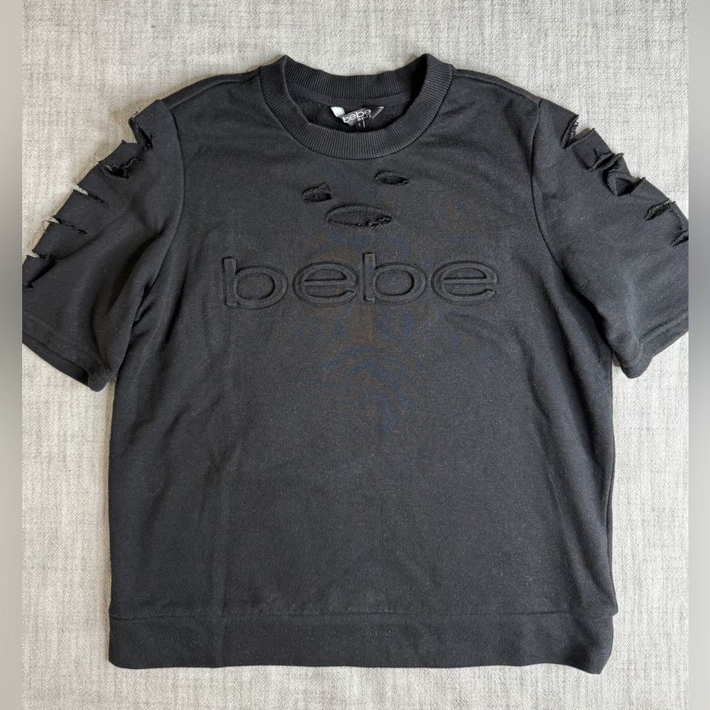 Bebe Sport Womens Black Short Sleeve Sweatshirt Size S